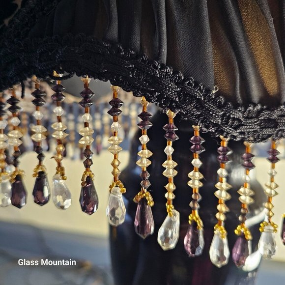 SOLD - Victorian Hand Sewn Woman & Lambs Floral Glass Beaded Fringe Lamp Shade - Picture 8 of 10